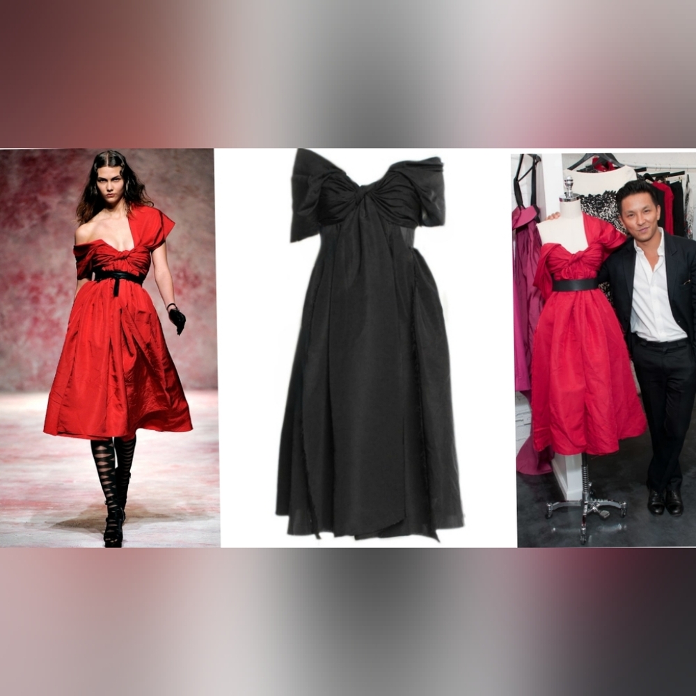 ○$6,000 PRABAL GURUNG BLK SILK RUNWAY DRESS S